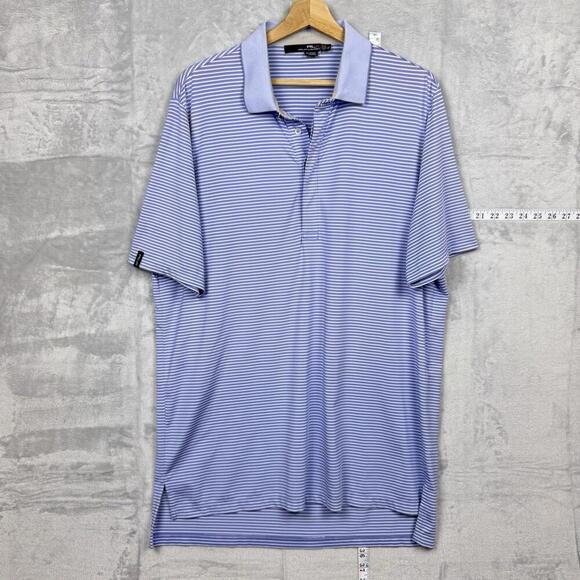 RLX Ralph Lauren Striped Golf Polo Shirt SzL Blue White Performance Stretch Tech - Picture 1 of 8
